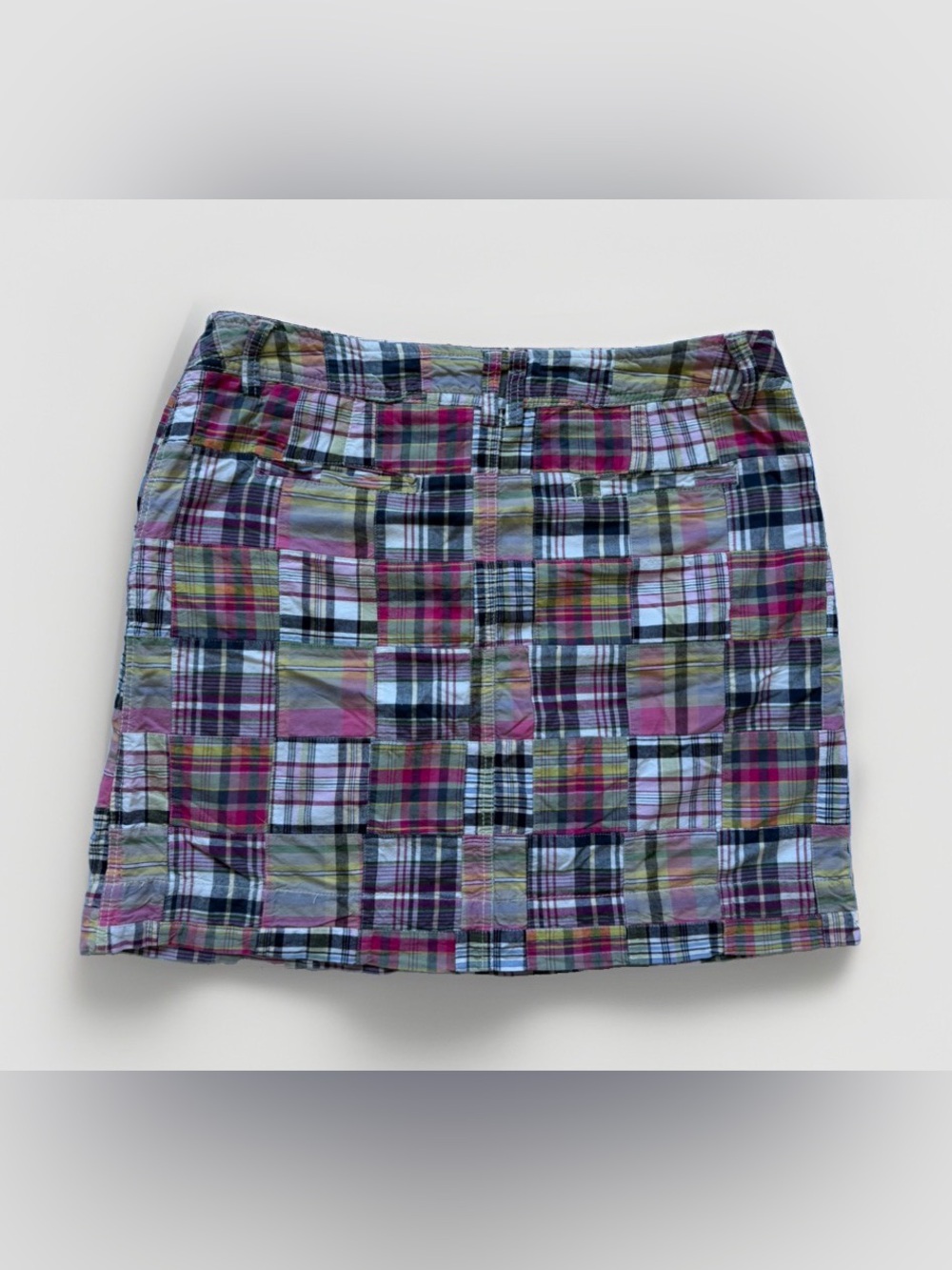 Merona Y2K Madras Plaid Patchwork Mini Skirt Pink Green Boho Prep 2000s Size 14 - Picture 3 of 10